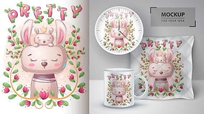 EPS 해외이미지 시계 쿠션 여러마리 일러스트 사람없음 머그컵 토끼 부활절계란 목업 해외일러스트 다수 포유류 부활절 컵 반려동물 계란 파일형식 벡터 이미지허브
