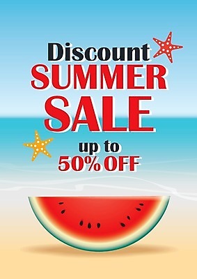 EPS 해외이미지 영어 포스터 바다 일러스트 불가사리 수박 사람없음 세일 해외일러스트 문자 과일 극피동물 파일형식 벡터 이미지허브