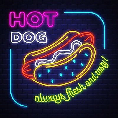 EPS 해외이미지 일러스트 타이포그라피 사람없음 네온 핫도그 핫도그가게 해외일러스트 문자 음식 패스트푸드 상점 파일형식 벡터 이미지허브
