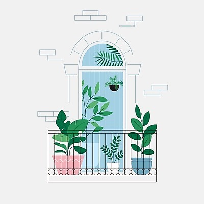 EPS 해외이미지 화분 일러스트 창문 사람없음 발코니 커튼 플랜테리어 홈가드닝 행잉플랜트 해외일러스트 식물 인테리어 원예 파일형식 벡터 이미지허브