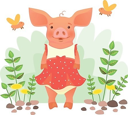 EPS 해외이미지 한마리 원피스 곤충 잎 일러스트 사람없음 귀여움 돌_바위 돼지 돼지캐릭터 해외일러스트 식물 동물 1 옷 동물캐릭터 컨셉 포유류 파일형식 벡터 이미지허브