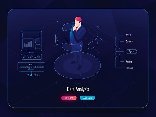 EPS 해외이미지 남자 일러스트 한명 성인 스크린 턱괴기 과학기술 선택 남색 스마트 옵션 아이소메트릭 데이터베이스 가상현실 성인남자한명만 AI_인공지능 해외일러스트 1 컬러 컨셉 모션 기술 사람 남자한명만 성인남자만 파일형식 벡터 이미지허브