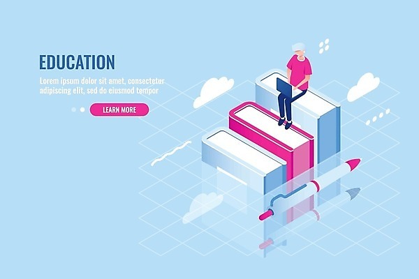 EPS 해외이미지 학생 여자 교육 어린이 일러스트 한명 사람 앉기 노트북 펜 에듀케이션 온라인강의 소녀한명만 해외일러스트 1 모션 전자제품 필기구 강의 여자한명만 소녀만 파일형식 벡터 언택트 이미지허브