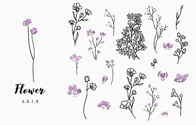 EPS 해외이미지 꽃잎 꽃 줄기 꽃다발 잎 라인일러스트 일러스트 사람없음 세트 다양 라인아트 꽃봉오리 해외일러스트 식물 선 다수 파일형식 벡터 이미지허브