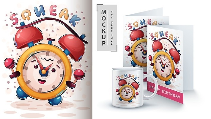 EPS 해외이미지 캐릭터 커피 일러스트 사람없음 컵 자명종 만화 목업 해외일러스트 일러캐릭터 식기 음료 시계 알람 파일형식 벡터 이미지허브