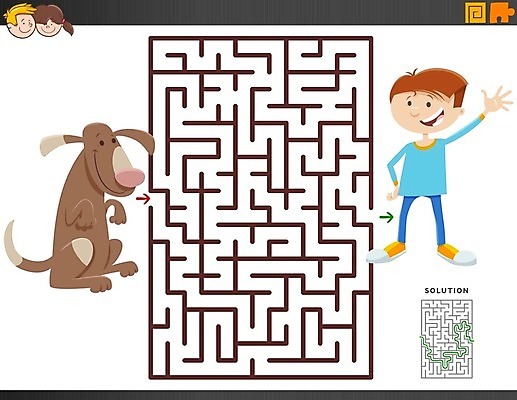 EPS 해외이미지 동물 템플릿 캐릭터 디자인 교육 길 어린이 선 일러스트 출입구 소년 취미 그래픽 친구 반려동물 우정 유치원 게임 퍼즐 개 강아지 어플리케이션 만화 방향 입장 검색 준비 그림 문제집 미로 해결 방법 해외일러스트 일러캐릭터 남자 포유류 관계 놀이 사람 책 파일형식 벡터 이미지허브