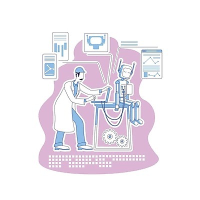 EPS 해외이미지 전신 남자 과학 일러스트 미래 실험 한명 성인 스크린 타이핑 실험복 연구원 로봇 로봇산업 성인남자한명만 AI_인공지능 해외일러스트 직업 1 산업 컨셉 사람 가운 남자한명만 성인남자만 파일형식 벡터 이미지허브