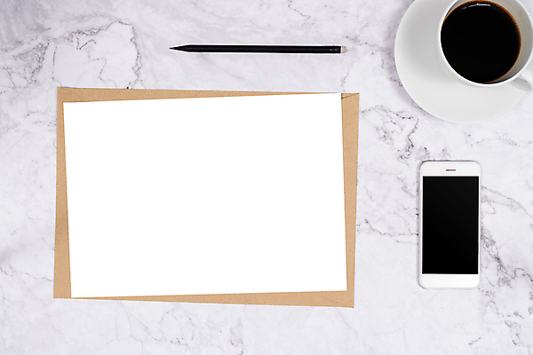 포토 JPG 해외이미지 종이 커피 탁자 모바일 프레임 직장 사람없음 스마트폰 연필 배열 책상 대리석 정물화 목업 레터헤드 해외포토 음료 가구 회사 재료 학용품 핸드폰 스마트기기 필기구 그림 파일형식 이미지허브