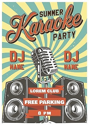 EPS 해외이미지 디자인 포스터 일러스트 사람없음 파티 스피커 빈티지 DJ 마이크 노래방 해외일러스트 음향기기 컨셉 이벤트 파일형식 벡터 이미지허브