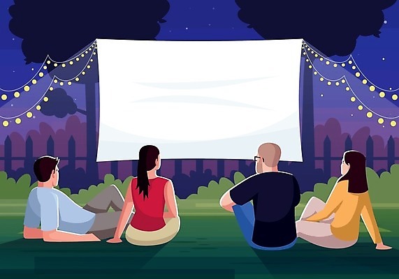 EPS 해외이미지 커플 여자 남자 컨셉 데이트 일러스트 함께함 앉기 여러명 성인 야외 친구 스크린 저녁 성인만 야외극장 카피스페이스 해외일러스트 다수 관계 모션 사람 공백 야간 극장 파일형식 벡터 이미지허브