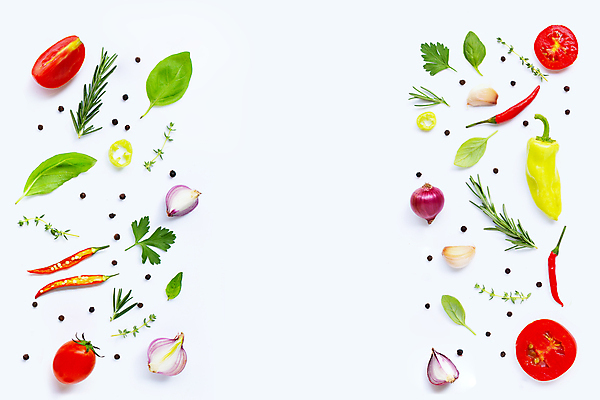 포토 JPG 해외이미지 백그라운드 토마토 채소 식재료 방울토마토 고추 프레임 실내 마늘 사람없음 신선 흰배경 후추 바질 로즈메리 적양파 카피스페이스 해외포토 양파 내부 공백 흰색 허브 향신료 파일형식 이미지허브