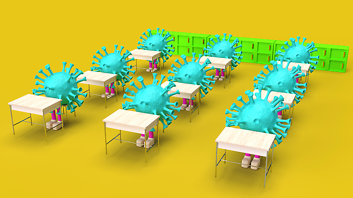 포토 JPG 해외이미지 교육 백그라운드 의자 교실 학교 건강 가면 사람없음 내부 파란색 약 3D 교사 방 흰색 바이러스 보호 질병 강의 책상 신학기 해외포토 직업 컬러 가구 컨셉 의학 디지털합성 파일형식 이미지허브