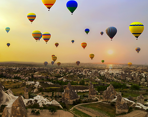 포토 JPG 해외이미지 주간 하늘 카파도키아 풍경 사람없음 야외 일몰 열기구 비행 해외포토 자연요소 항공교통 노을 파일형식 튀르키예 이미지허브