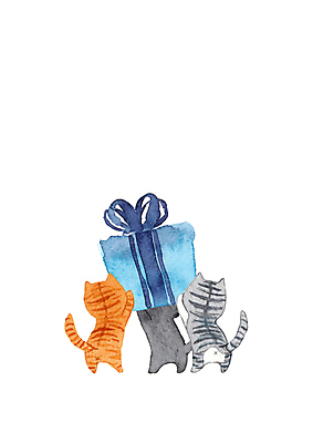 JPG 해외이미지 일러스트 수채화 세마리 들기 사람없음 선물상자 고양이 그림 해외일러스트 포유류 모션 3 선물 반려동물 상자 파일형식 이미지허브