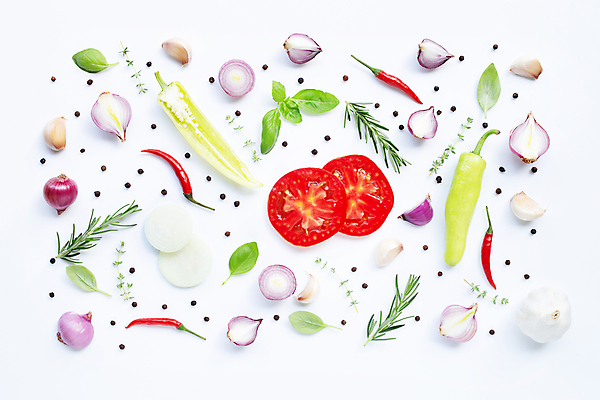 포토 JPG 해외이미지 백그라운드 토마토 채소 식재료 고추 양파 단면 실내 마늘 사람없음 신선 흰배경 후추 바질 로즈메리 적양파 해외포토 내부 흰색 허브 향신료 파일형식 이미지허브