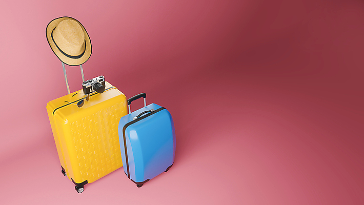 포토 JPG 해외이미지 분홍색 여행 휴가 사람없음 3D 캐리어 출발 밀짚모자 수화물 카피스페이스 해외포토 모자_잡화 컬러 컨셉 여행가방 공백 디지털합성 파일형식 이미지허브