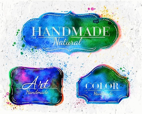 EPS 해외이미지 일러스트 수채화 프레임 사람없음 파란색 라벨 빈티지 표지판 손그림 엘리먼트 해외일러스트 컬러 컨셉 알림판 파일형식 벡터 이미지허브