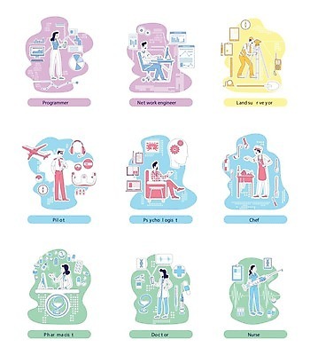 EPS 해외이미지 캐릭터 백그라운드 지도 일러스트 요리 미술 사람 세트 요리사 간호사 의사 흰색 네트워크 그룹 엔지니어 플랫 파일럿 서비스 손그림 약사 엘리먼트 측량사 프로그래머 해외일러스트 일러캐릭터 직업 컬러 문화예술 의료진 기술자 파일형식 벡터 이미지허브