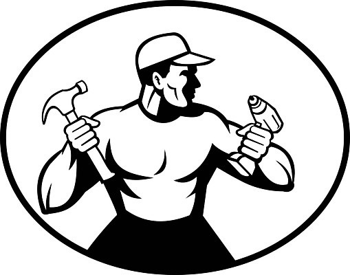 EPS 해외이미지 일러스트 흑백 망치 목수 흰배경 복고 화가 판매원 건축업자 고립 송곳 재주꾼 해외일러스트 직업 건축 백그라운드 촬영기법 흰색 공구 파일형식 벡터 이미지허브