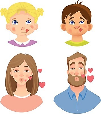 EPS 해외이미지 여자 남자 감정 어린이 인물캐릭터 일러스트 키스 표정 소년 여러명 상반신 성인 세트 하트 메롱 해외일러스트 일러캐릭터 모양 캐릭터 다수 모션 사람 애정표현 파일형식 벡터 이미지허브