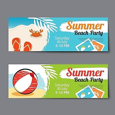 EPS 해외이미지 배너 영어 가로배너 바다 일러스트 사람없음 가로 세트 게 티켓 샌들 비치볼 해외일러스트 문자 신발 공 바캉스용품 갑각류 파일형식 벡터 이미지허브