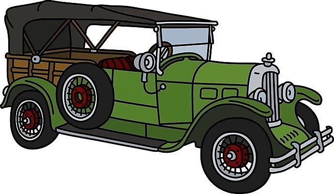 EPS 해외이미지 일러스트 자동차 사람없음 초록색 빈티지 클래식 오픈카 복고 클래식카 해외일러스트 육상교통 컬러 컨셉 승용차 파일형식 벡터 이미지허브