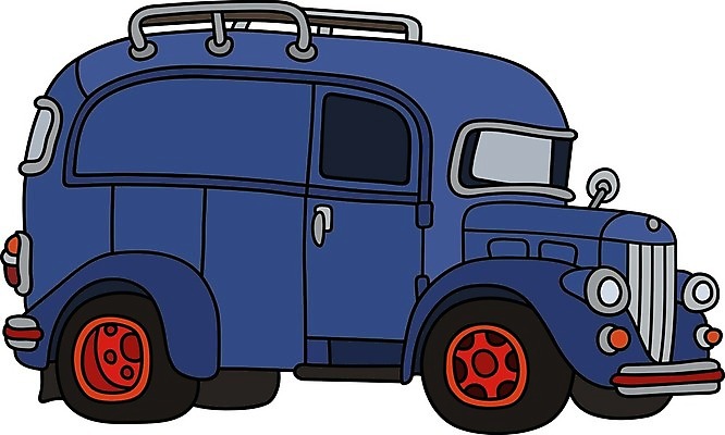 EPS 해외이미지 일러스트 자동차 사람없음 파란색 클래식 승합차 복고 해외일러스트 육상교통 컬러 컨셉 승용차 파일형식 벡터 이미지허브