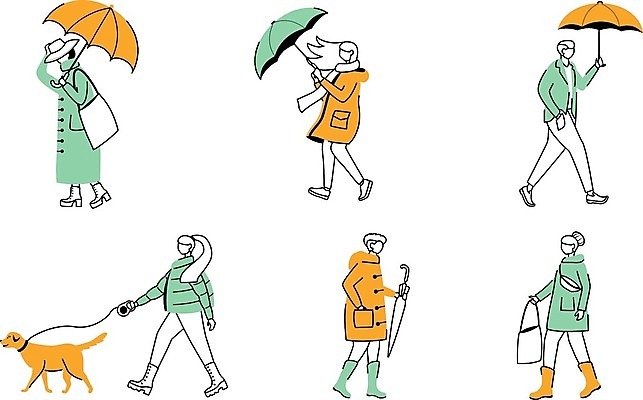 EPS 해외이미지 캐릭터 디자인 여자 남자 백그라운드 운동화 일러스트 우산 날씨 미술 사람 성인 세트 걷기 코트 가을 흰색 플랫 망토 그림 심플 폭풍우 스타일 미니멀 해외일러스트 일러캐릭터 계절 컬러 신발 모션 문화예술 외투 비 자연재해 파일형식 벡터 자연요소 상의 재해 옷 이미지허브