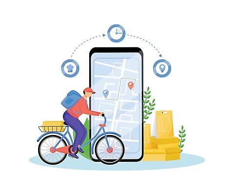 EPS 해외이미지 남자 시계 지도 일러스트 모바일 한명 사람 성인 스마트폰 상점 자전거 도시 배달원 도착 배송 서비스 약도 주소 네비게이션 라이더 배달원가방 성인남자한명만 해외일러스트 직업 1 핸드폰 스마트기기 바이크 남자한명만 성인남자만 파일형식 벡터 이미지허브
