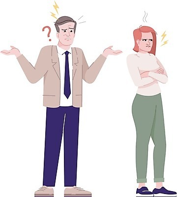 EPS 해외이미지 전신 부부 커플 여자 남자 일러스트 성인 두명 손들기 팔짱 분노 짜증 싸움 의문 성인만 해외일러스트 감정 컨셉 관계 모션 사람 파일형식 벡터 이미지허브