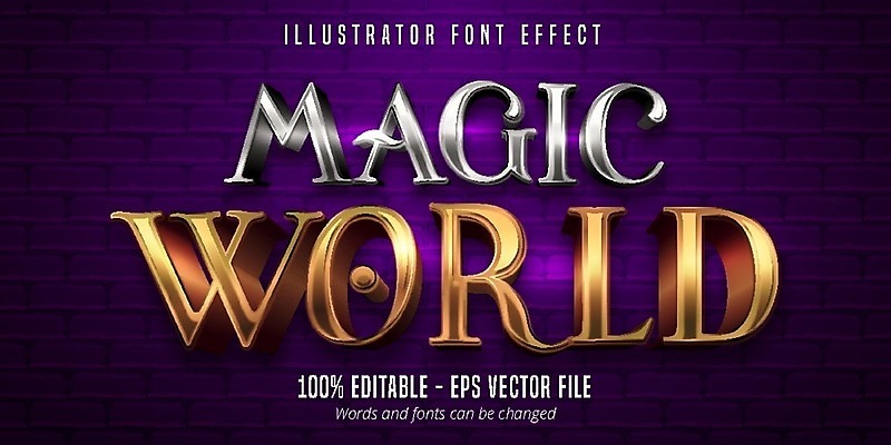 EPS 해외이미지 알파벳 일러스트 텍스트 타이포그라피 사람없음 단어 3D 금속 황금 영화 광택 마법 효과 해외일러스트 문자 영어 재질 문화예술 디지털합성 파일형식 벡터 이미지허브