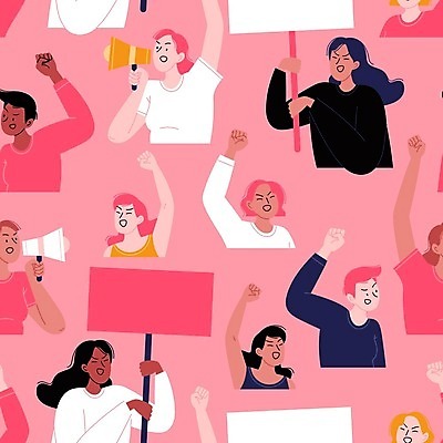 EPS 해외이미지 배너 여자 포즈 이동 일러스트 손들기 확성기 외침 자유 분노 잡기 그룹 군중 민주주의 충돌 흥분 반대 공격적 비명 소셜 스트라이크 시범 연대 운동가 위기 정치 지원 집회 항의 해외일러스트 감정 컨셉 모션 사람 소리 파일형식 벡터 이미지허브