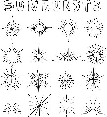 EPS 해외이미지 디자인 선 백그라운드 일러스트 폭죽 타이포그라피 사람없음 빛 세트 일출 손그림 타입 방사형 효과 썬버스트 해외일러스트 문자 노을 파일형식 벡터 이미지허브