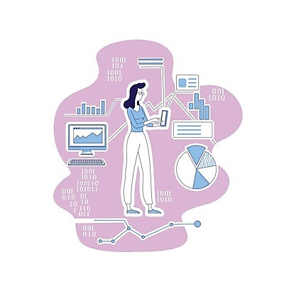 EPS 해외이미지 전신 여자 분홍색 일러스트 비즈니스 그래프 한명 들기 성인 파란색 스마트폰 컴퓨터 정보 라인아트 성인여자한명만 해외일러스트 1 선 컬러 모션 사람 전자제품 핸드폰 스마트기기 여자한명만 성인여자만 파일형식 벡터 이미지허브