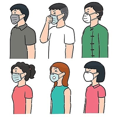 EPS 해외이미지 여자 남자 일러스트 마스크 여러명 찡그림 보호 예방 마스크착용 위생관리 성인만 해외일러스트 다수 컨셉 표정 관리 사람 사회이슈 파일형식 벡터 이미지허브