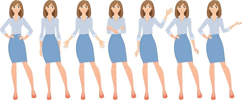 EPS 해외이미지 캐릭터 감정 포즈 일러스트 비즈니스 세트 비즈니스우먼 만화 고민 불만 의심 불평 해외일러스트 일러캐릭터 여자 직장인 파일형식 벡터 이미지허브