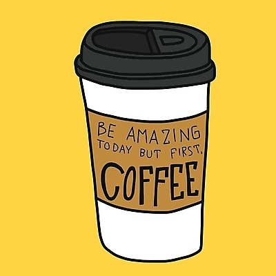 EPS 해외이미지 커피 일러스트 타이포그라피 사람없음 노란색 카페 테이크아웃컵 해외일러스트 문자 음료 컬러 컵 상점 파일형식 벡터 이미지허브