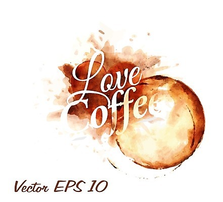 EPS 해외이미지 커피 일러스트 자국 수채화 사람없음 손그림 레터링 해외일러스트 음료 파일형식 벡터 이미지허브