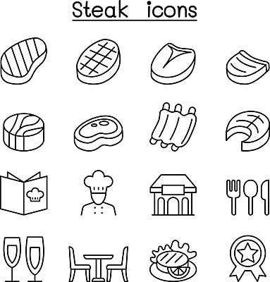 EPS 해외이미지 모양 디자인 실루엣 선 음식 조각 일러스트 육류 어류 스테이크 요리 그래픽 세트 식당 요리사 저녁식사 샐러드 소고기 돼지 뜨거움 소 끝 중앙 그릴 굽기 수집 심볼 허리 메뉴 날것 연어 양고기 고립 등심 얇은 스타일 해외일러스트 직업 식재료 포유류 주방용품 서양음식 촬영기법 신체부위 상점 식사 수중동물 구이 파일형식 벡터 이미지허브