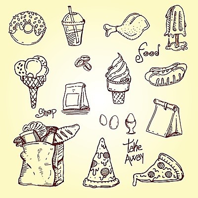 EPS 해외이미지 커피 라인일러스트 일러스트 아이스크림 피자 패스트푸드 사람없음 종이봉투 계란 치킨 원두 도넛 핫도그 해외일러스트 음료 음식 디저트 봉투 서양음식 알 인스턴트 닭고기요리 파일형식 벡터 이미지허브