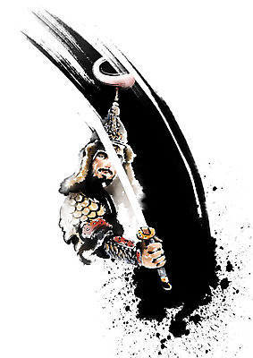 PSD 응시 남자 일러스트 캘리그라피 붓터치 한명 들기 사람 상반신 성인 한국인 칼 전통의상 군복 번짐 검술 장군 대장군 성인남자한명만 국내일러스트 직업 1 전통 시선 유니폼 모션 동양인 남자한명만 성인남자만 파일형식 효과