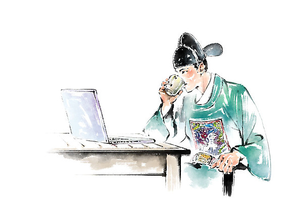 PSD 응시 남자 의자 일러스트 비즈니스 캘리그라피 붓터치 한명 사람 앉기 상반신 성인 노트북 한국인 마시기 커피잔 한복 책상 번짐 관복 사모관대 성인남자한명만 국내일러스트 1 한국전통 시선 커피 가구 모션 잔 동양인 전자제품 전통의상 남자한명만 성인남자만 파일형식 효과