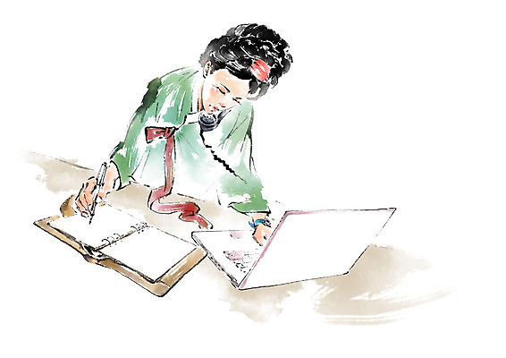 PSD 여자 일러스트 비즈니스 캘리그라피 붓터치 한명 사람 상반신 성인 노트북 다이어리 한국인 기록 작업 한복 책상 바쁨 올림머리 번짐 통화 성인여자한명만 국내일러스트 1 한국전통 헤어스타일 가구 모션 동양인 전자제품 사무용품 전통의상 여자한명만 성인여자만 파일형식 효과