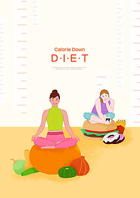 전신 PSD 여자 다이어트 채소 일러스트 호박 줄자 미소 사람 앉기 성인 두명 운동복 턱괴기 감자튀김 햄버거 비교 찡그림 도넛 비만 콜라 저칼로리 저칼로리식단 성인여자만 국내일러스트 옷 컨셉 모션 디저트 감자 패스트푸드 표정 자 건강 튀김 몸매 탄산음료 식단 여자만 성인만 파일형식