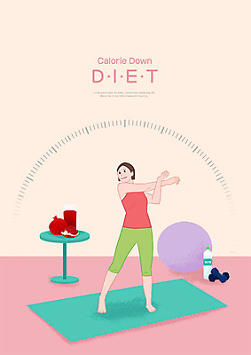 전신 PSD 여자 다이어트 일러스트 탁자 한명 미소 사람 성인 운동복 운동 스트레칭 아령 매트 짐볼 물병 석류 석류주스 저칼로리 저칼로리식단 성인여자한명만 국내일러스트 1 옷 가구 과일 표정 건강 과일주스 물통 식단 여자한명만 성인여자만 파일형식