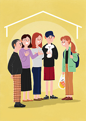 전신 PSD 한마리 여자 남자 중년 일러스트 미소 사람 여러명 청년 성인 희망 강아지 화합 환영 이웃 반가움 보금자리 주민 성인만 국내일러스트 1 감정 다수 표정 반려동물 개 파일형식