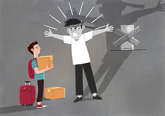 전신 PSD 남자 일러스트 그림자 사람 청년 성인 두명 캐리어 희망 외침 이삿짐 반대 이웃 곤란 보금자리 어려움 주민 성인남자만 국내일러스트 감정 여행가방 소리 이사 남자만 성인만 파일형식