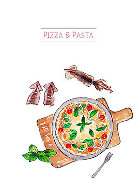 PSD 음식 포크 채소 일러스트 방울토마토 피자 요리 사람없음 오징어 어린잎 해물피자 국내일러스트 식기 잎 토마토 연체동물 패스트푸드 서양음식 수중동물 파일형식