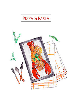 PSD 음식 포크 일러스트 파스타 요리 사람없음 숟가락 식탁보 나이프 바닷가재 국내일러스트 식기 서양음식 수저 칼 가재 파일형식