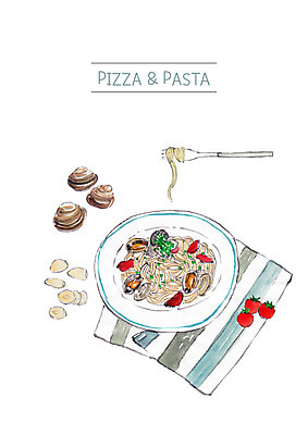 PSD 음식 일러스트 방울토마토 조개 파스타 요리 사람없음 식탁보 해산물 해물파스타 국내일러스트 토마토 어패류 서양음식 파일형식